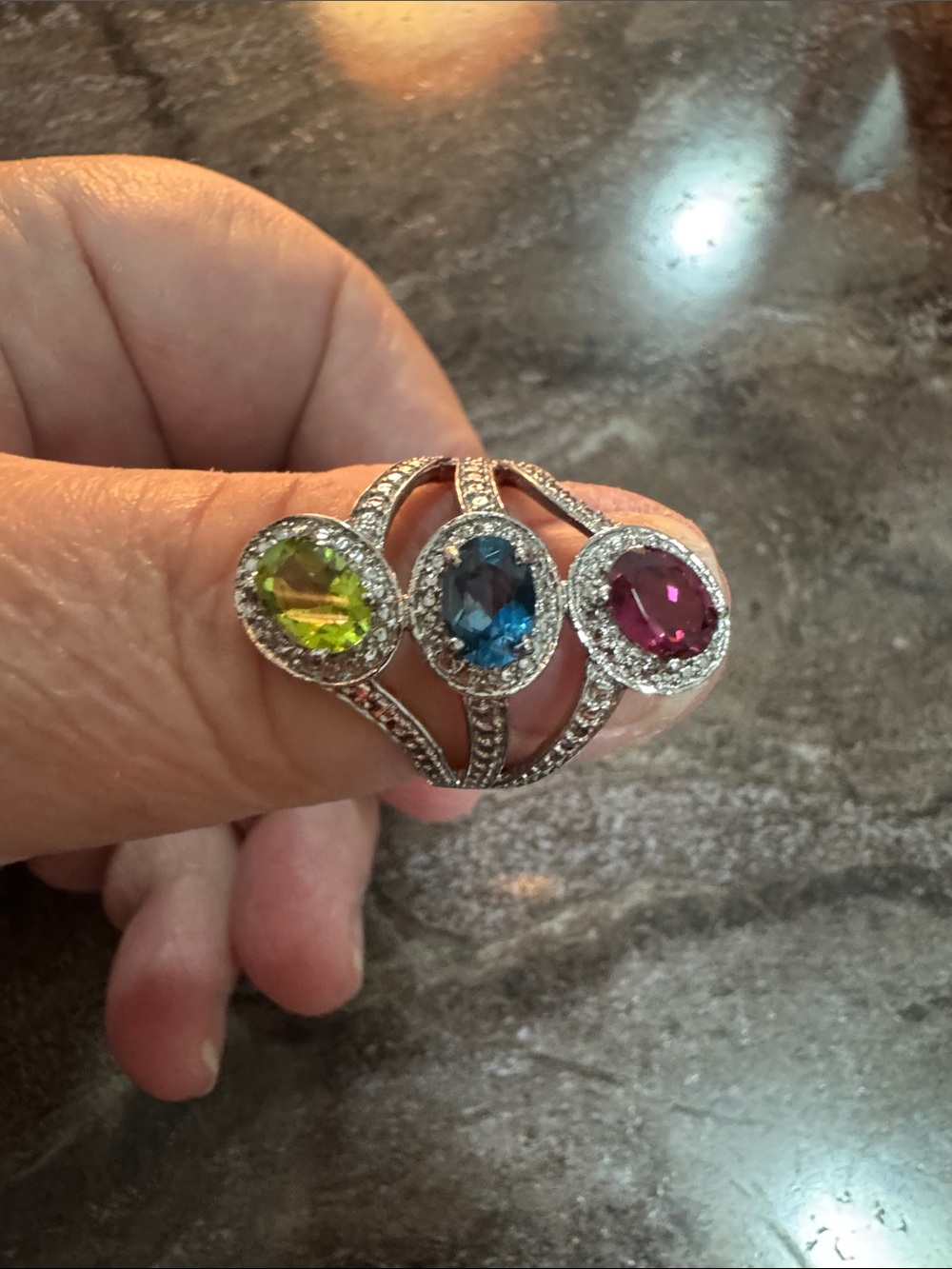 Multicolor Gemstone Triple Halo Ring - Women Jewelry